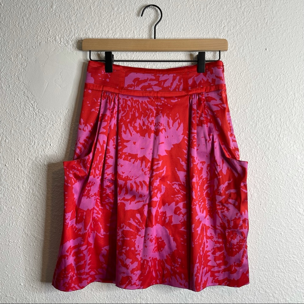 DVF Red Purple Floral Print Full A Line Skirt